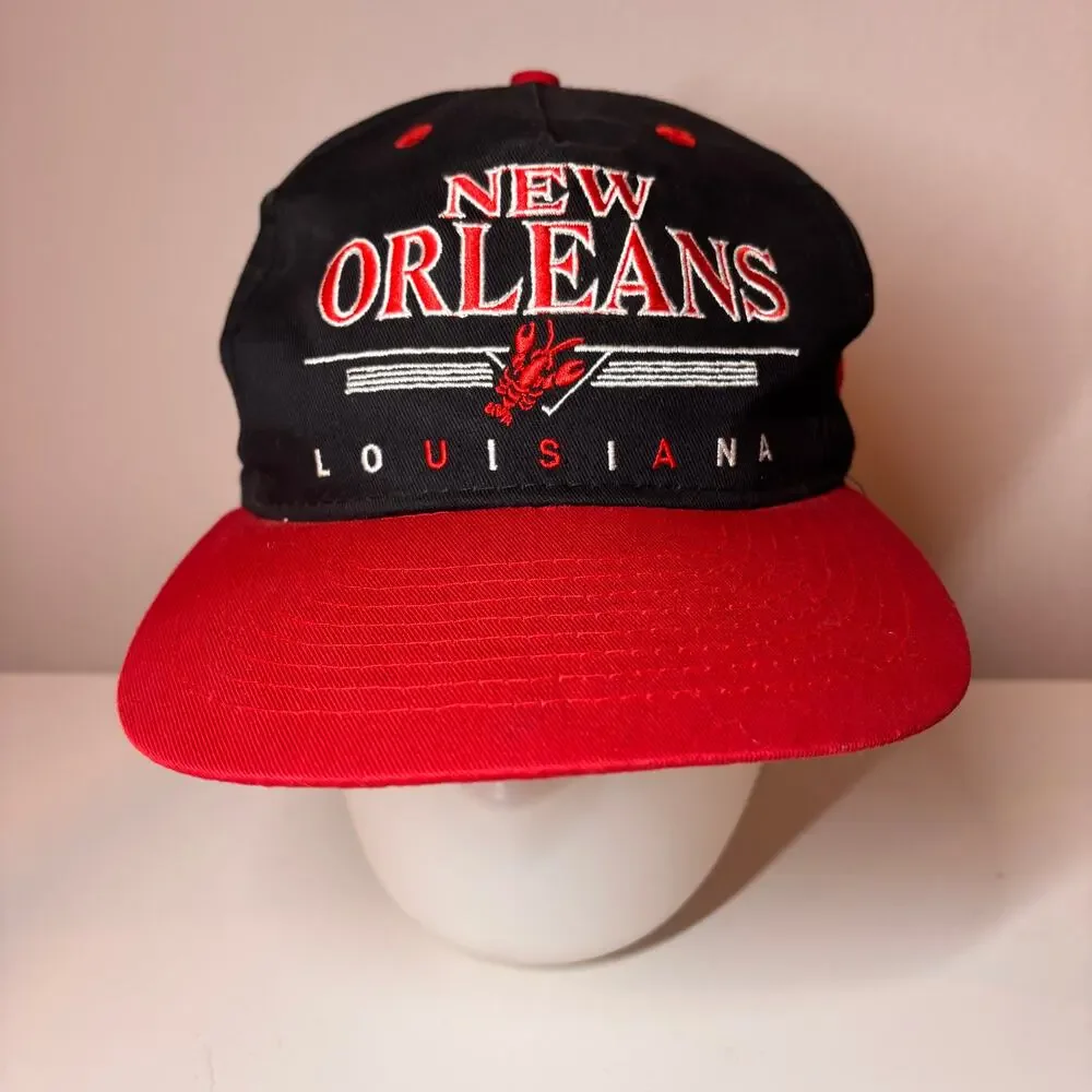 Vtg 90s NEW ORLEANS Louisiana Snapback Hat Cap Embroidered Black Red MINT